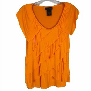 Attention Orange Ruffle Front Top